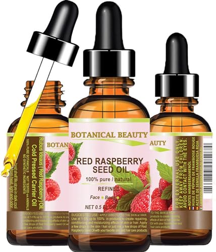 Red Raspberry Seed Oil. 100% Pure / Natural / Undiluted / Refined Cold Pressed Carrier Oil. 0.5 Fl.oz.-15 ml. For Skin, Hair, Lip And Nail Care. by Botanical Beauty.