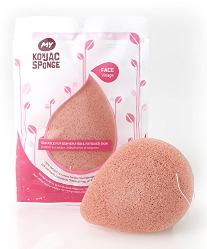 MY Konjac Sponge | 100% All Natural French Pink Clay Facial Sponge. Made in Korea. Excellent for dry, dehydrated or fatigued skin. Halal, Leaping Bunny Cruelty Free and The Vegan Society Certified.