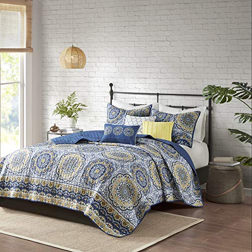 Book Cover Madison Park Quilt Classic Damask Medallion Design All Season, Breathable Coverlet Bedspread, Lightweight Bedding Set, Shams, Decorative Pillow, Full/Queen(90