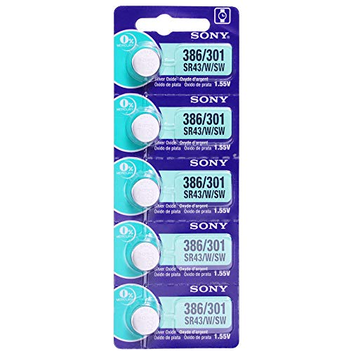 Sony 386/301 (SR43/W/SW) 1.55V Silver Oxide 0% Hg Mercury Free Watch Battery (2 Batteries)