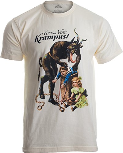 Book Cover Ann Arbor T-shirt Co. Gruss Vom Krampus! | (Greetings from) Germanic Christmas Demon Unisex T-Shirt-(Adult,2XL) Tan