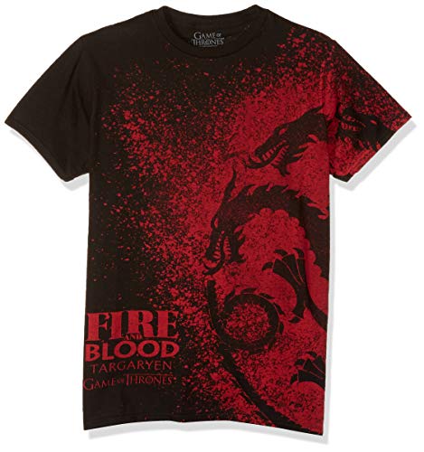 HBO'S Game of Thrones Men's Fire and Blood Splatter T-Shirt, Black, X-Large