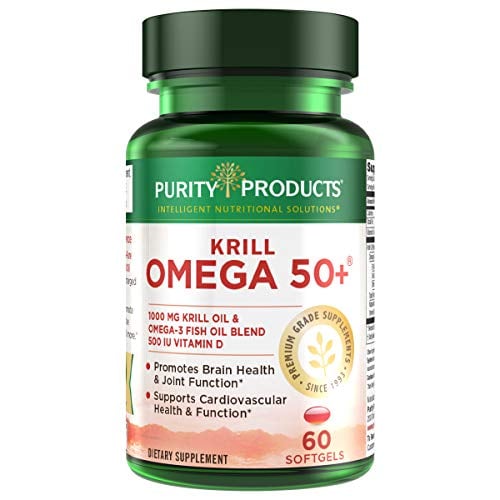 Book Cover Krill Omega 50+ by Purity Products - (Krill + Fish Oil Blend 1000mg + Astaxanthin 500mcg + Phospholipids 200mg + Vitamin D 500 IU) - 60 Mini Softgels