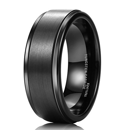 King Will Basic 8mm Black&Silver High Polish Matte Finish Tungsten Men's Wedding Ring Comfort Fit