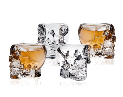Skull Head Shot Glasses for Whiskey Liquor Bourbon Vodka - 2oz, Set of 4