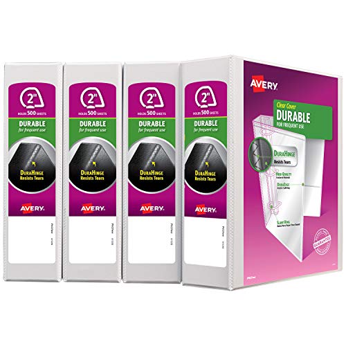 Avery Durable View Binder, 2" Slant Rings, 500-Sheet Capacity, DuraHinge, White, Multi Pack of 4 (17032)