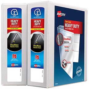 Avery 3" Heavy Duty View 3 Ring Binder, One Touch Slant Ring, Holds 8.5" x 11" Paper, 2 White Binders (79192)