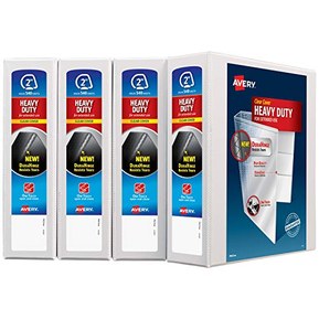 Avery 2" Heavy Duty View 3 Ring Binder, One Touch EZD Ring, Holds 8.5" x 11" Paper, 4 White Binders (79192)