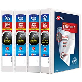 Avery 1.5" Heavy Duty View 3 Ring Binder, One Touch Slant Ring, Holds 8.5" x 11" Paper, 4 White Binders (79195)