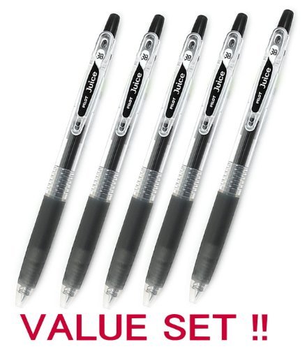 Pilot Juice Retractable Premium Gel Ink Roller Ball Pens, Ultra Fine Point,-0.38mm- Black Ink,-Value Set of 5