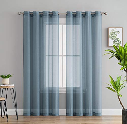 Book Cover HLC.ME 2 Piece Semi-Sheer Voile Window Curtain Grommet Panels for Bedroom & Kitchen (54