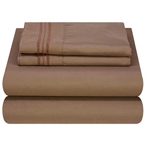 Book Cover Mezzati Luxury Bed Sheet Set - Soft and Comfortable 1800 Prestige Collection - Brushed Microfiber Bedding (Brown, King Size)