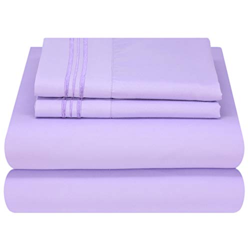 Book Cover Mezzati Luxury Bed Sheet Set - Soft and Comfortable 1800 Prestige Collection - Brushed Microfiber Bedding (Lilac Lavender, Twin Size)