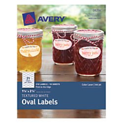 Avery Printable Blank Oval Labels, 1-1/8" x 2-1/4", Textured Matte White, 210 Customizable Labels (8216)