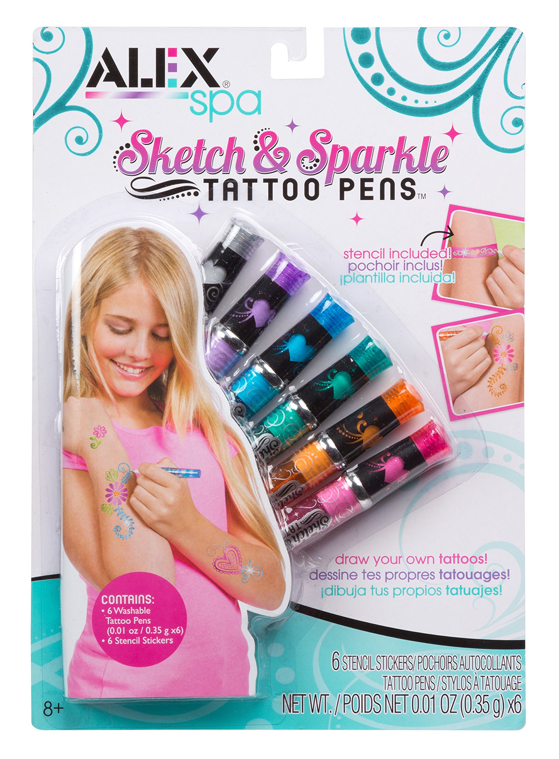 Book Cover Alex Spa Sketch and Sparkle Tattoo Pens Girls Fashion Activity