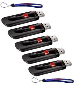 SanDisk Cruzer Glide 16GB (5 Pack) Cruzer USB 2.0 Flash Drive Jump Drive Pen Drive CZ60 - w/ (2) Everything But Stromboli (tm) Lanyard