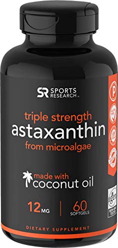 Book Cover Triple Strength Astaxanthin (12mg) with Organic Coconut Oil for Better Absorption - 60 softgels