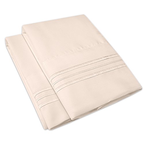 Book Cover 1500 Thread Count Egyptian Quality Pillowcase Deep Pocket - All Sizes, 12 Colors - Standard, Beige