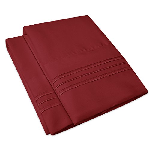 Book Cover 1500 Supreme Collection 2 Pack Bed Pillow Cases - Luxury Embroidered Premium Softness and Wrinkle Resistant Breathable Additional Pillowcases for Bed Sheets - 12 Colors - Standard, Burgundy