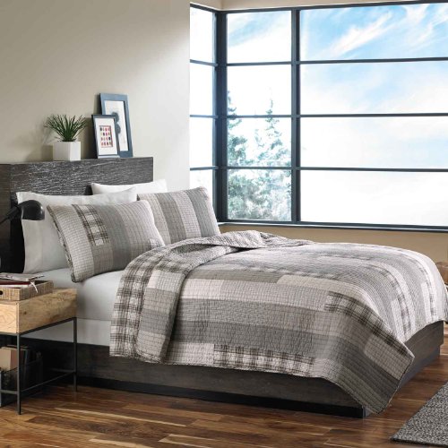 Book Cover Eddie Bauer Home | Fairview Collection | 100% Cotton Reversible & Lightweight Quilt with Matching Sham, Pre-Washed For Extra Comfort, Twin, Grey