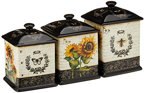 Book Cover Certified International 3 Piece French Sunflowers Canister Set, 56 oz/60 oz/96 oz, Multicolored