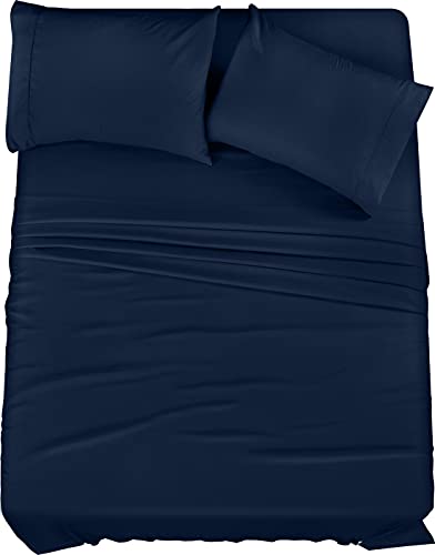 Book Cover Utopia Bedding King Bed Sheets Set - 4 Piece Bedding - Brushed Microfiber - Shrinkage and Fade Resistant - Easy Care (King, Navy)