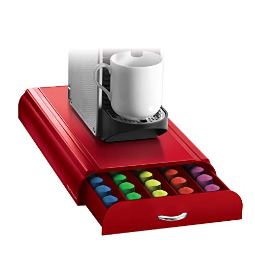 Mind Reader 50 Capacity Nespresso Capsule, 24 Capacity Vertuoline Coffee Pod Storage Drawer Organizer, Red
