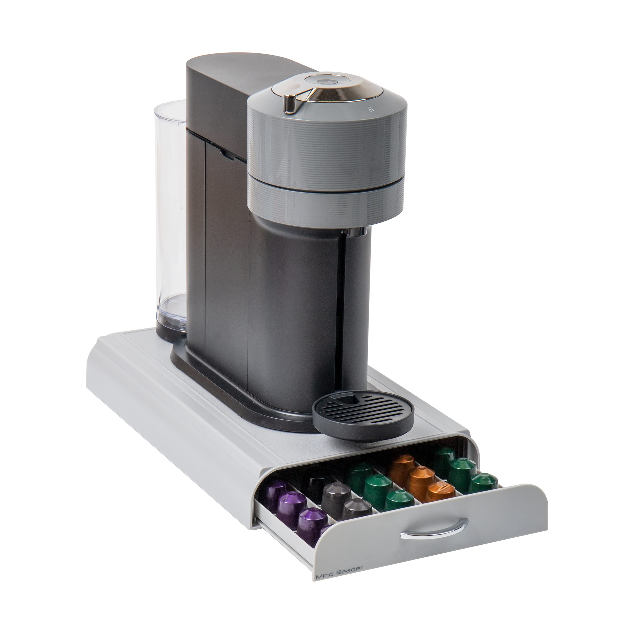 Mind Reader 50 Capacity Nespresso Capsule, 24 Capacity Vertuoline Coffee Pod Storage Drawer Organizer, Grey (K-cups doesn't fit) Gray