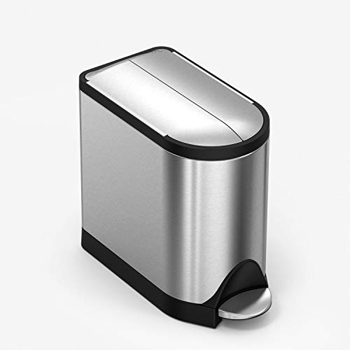 Book Cover simplehuman 10 Liter / 2.6 Gallon Butterfly Lid Bathroom Step Trash Can, Brushed Stainless Steel with Black Trim