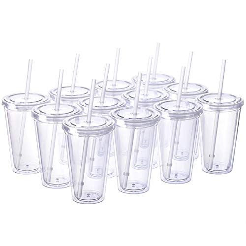 Cupture® Classic Insulated Double Wall Tumbler Cup with Lid & Reusable Straw - 16 oz, 12 Pack