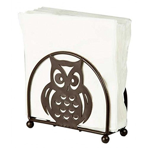 Home Basics Heavy Duty Steel Owl Napkin Holder Dispensing Organizer Stand, Kitchen Countertop, Free-Standing, Bronze (1)