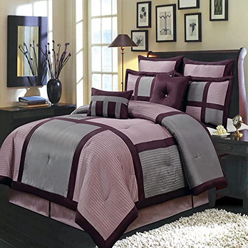 Book Cover Royal Hotel Bedding Morgan Purple and Gray Cal-King Size Luxury 8 Piece Comforter Set Includes Comforter, Bed Skirt, Pillow Shams, Decorative Pillows