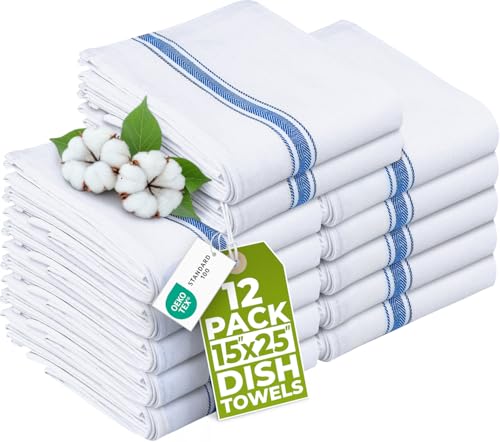 Utopia Towels - 12 Pack Dish Towels - 100% Cotton (38 x 64 cm) Kitchen Towels, Bar Towels and Tea Towels (Blue)