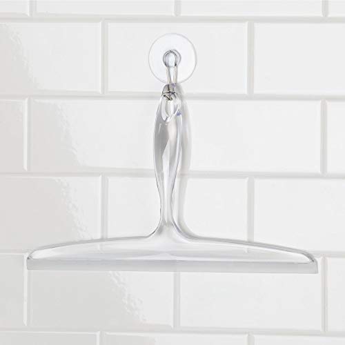 iDesign 59150 Plastic Bathroom Squeegee with Suction Hook Holder, Clear, 12-Inch (Pack of 1)