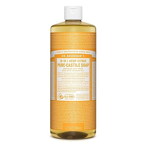 Dr. Bronner’s - Pure-Castile Liquid Soap (Citrus, 32 ounce, 2-Pack) - Made with Organic Oils, 18-in-1 Uses: Face, Body, Hair, Laundry, Pets and Dishes, Concentrated, Vegan, Non-GMO