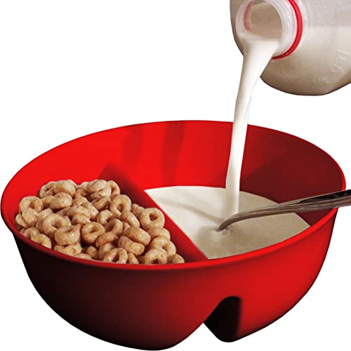 Anti-Soggy Cereal Bowl - BPA-Free Divided Sectional Bowls - Stackable, Reusable - Novelty Christmas Kitchen Gift - Dishwasher Safe Kids & Adults - Olives & Pickles, Chips, Soup, Rice, Salad, Ice cream - Red