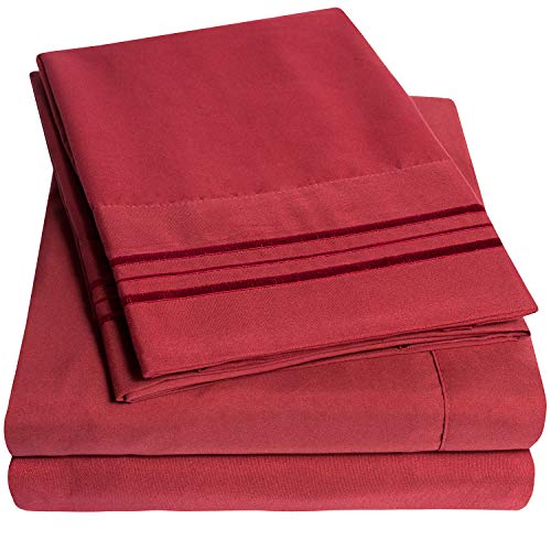 Book Cover 1500 Supreme Collection Bed Sheet Set - Extra Soft, Elastic Corner Straps, Deep Pockets, Wrinkle & Fade Resistant Hypoallergenic Sheets Set, Luxury Hotel Bedding, Full, Burgundy