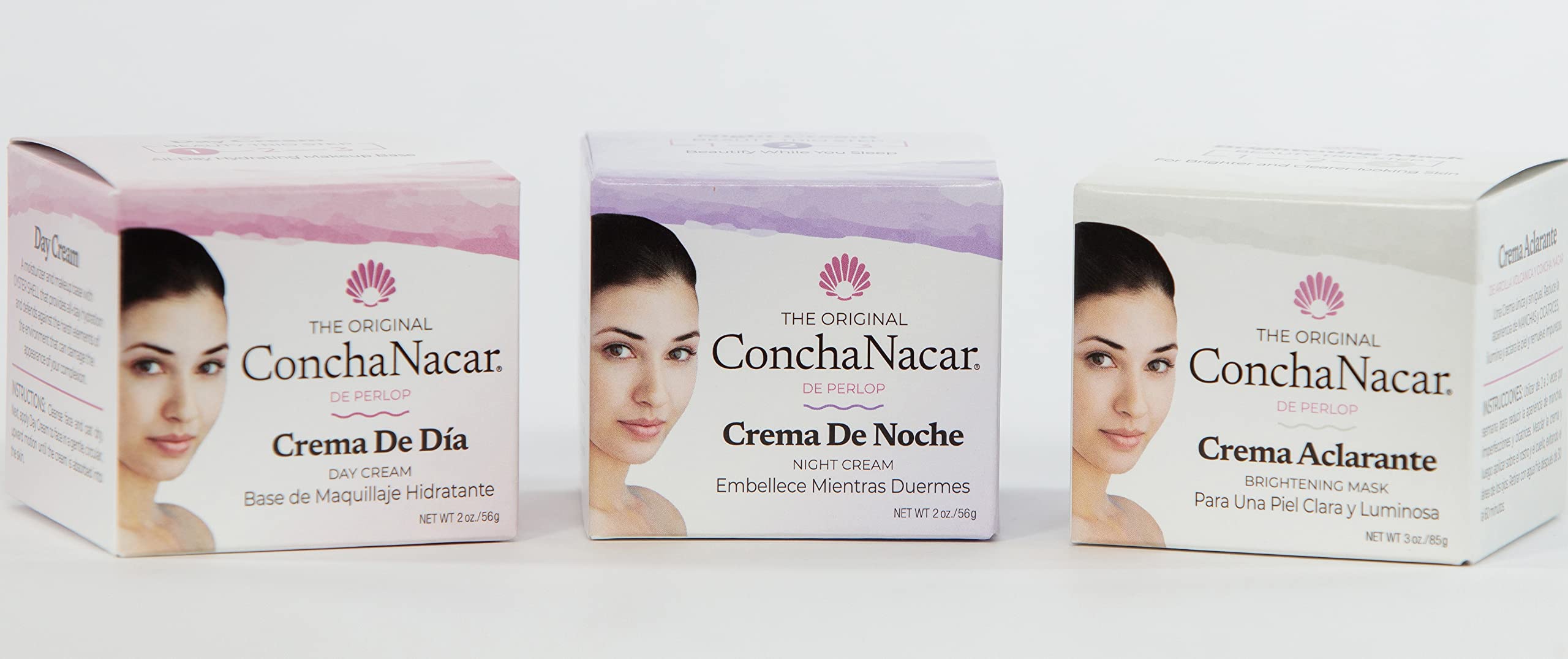 Concha Nacar Face Cream Combo 1-2-3 - Day Cream 2oz, Night Cream 2oz, Brightening Mask 3oz - Crema De Dia, Crema De Noche, Crema Aclarante - Crema Aclaradora Para Piel Manchas En Cara