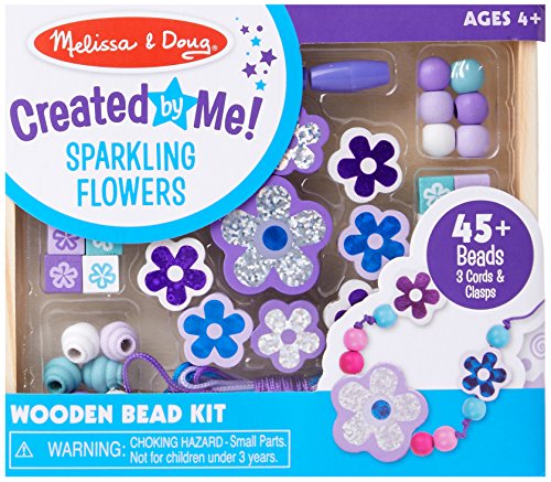 Book Cover Melissa & Doug Sparkling Flowers Wooden Bead Set (45+ Beads, 3 Lacing Strings)