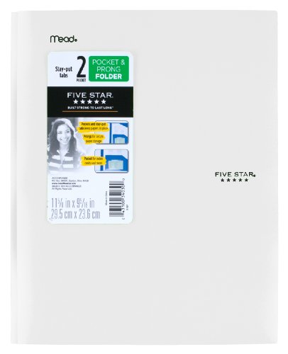 Five Star Stay-Put Portfolio with 2 Pockets and Fasteners, White (72494)