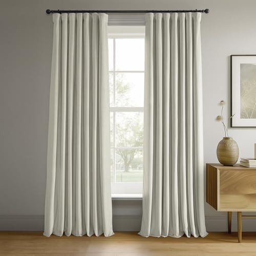 HPD Half Price Drapes Signature Velvet Thermal Blackout Curtains for Living Room 96 Inch Long (1 Panel) Rod Pocket Insulated Blackout Curtains for Bedroom Window Curtains, 50W x 96L, Porcelain White