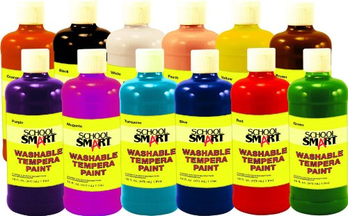 Book Cover School Smart 1439213 Non-Toxic Washable Tempera Paint Set, 1-Pint Plastic Bottle, Assorted Color (Pack of 12)