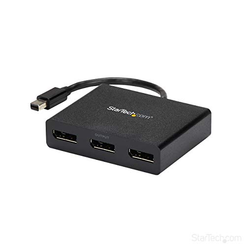 StarTech.com 3-Port Multi Monitor Adapter - Mini DisplayPort 1.2 to 3x DisplayPort MST Hub - Triple 1080p or Dual 4K 30Hz - mDP to DP MST Video Splitter for Windows Extended Desktop (MSTMDP123DP), black