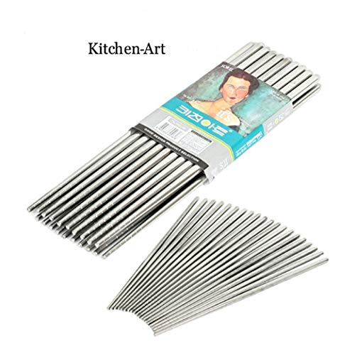 Olivia tree Chopsticks Non-Slip Grooves - Strong 10 Pairs Stainless Steel Vacuum Hollow Chopsticks