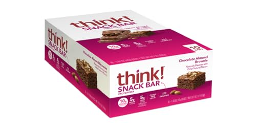 Protein & Fiber Bars by thinkThin - On The Go, Low Sugar, 10g Protein, 5g Fiber, Gluten Free, Non-GMO - Chocolate Almond Brownie (10 Bars)