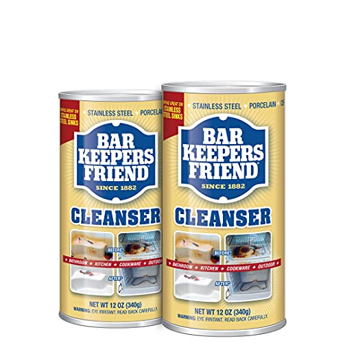 Book Cover Bar Keepers Friend Powder Cleanser 12 Oz - Multipurpose Cleaner & Stain Remover - Bathroom, Kitchen & Outdoor Use - for Stainless Steel, Aluminum, Brass, Ceramic, Porcelain, Bronze and More (2 Pack)