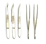 Eisco Labs 4.25" Curved Steel Forceps/Tweezers (Pack of 5)