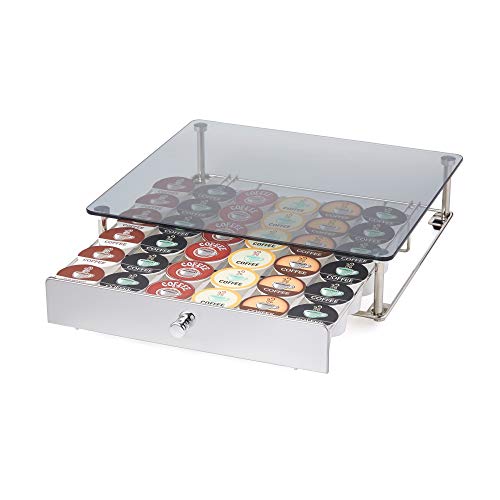 nifty SOLUTIONS 6470 Nifty Rolling Glass Top & Nickel, Compatible with K-Cups, 36 Pod Pack Holder, Under Coffee Pot Storage Sliding Drawer, Home Kitchen Counter Organizer, Capacity