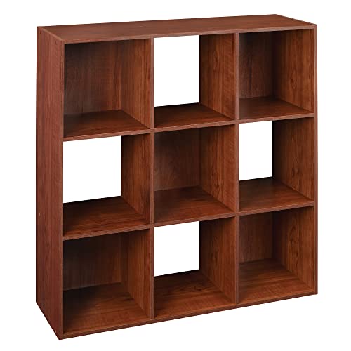 ClosetMaid Cubeicals 9 Cube Storage Shelf Organizer Bookshelf, Stackable, Square Shape, Easy Assembly, Wood, Dark Cherry Finish