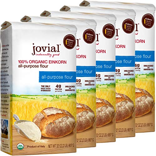 Jovial Einkorn Baking Flour | 100% Organic Einkorn All Purpose Flour | High Protein | Non-GMO | USDA Certified Organic | Delicious Taste | Product of Italy | 32 oz (5 Pack)